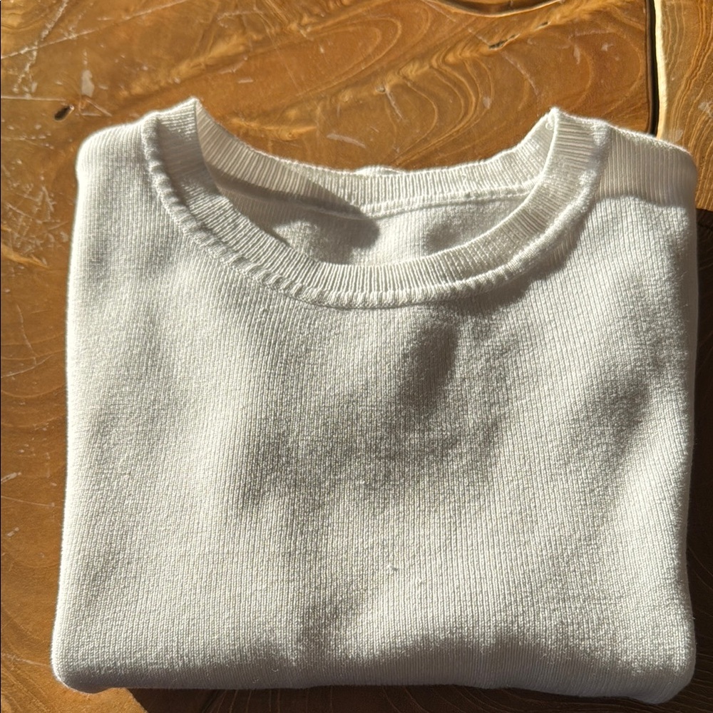 Classic Short Sleeve White Sweater (light weight). This is a crop!